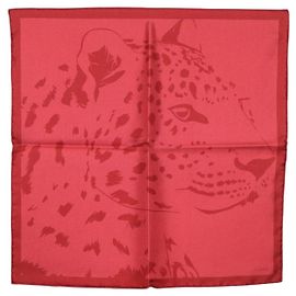 CARTIER Mini Scarf Leopard Silk Red Auth am11882M Rosso
