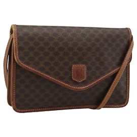 Céline Bolsa de Ombro CELINE Macadam Canvas PVC Couro Marrom Ouro Auth ka4803 Marrom Dourado