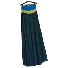 Pinko mehrfarbiges langes Plissee-Kleid Blau Gelb Dunkelgrün