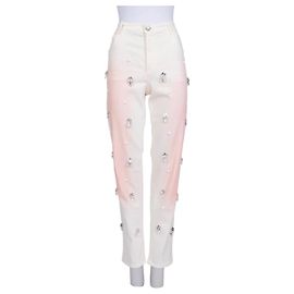 Jeans Chanel blancos de pierna recta con detalles de cristal talla 42 de segunda mano Otro