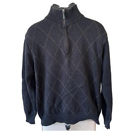 Autre Marque Marlboro Classics Herren Quarter-Zip Pullover Argyle Dunkelblau