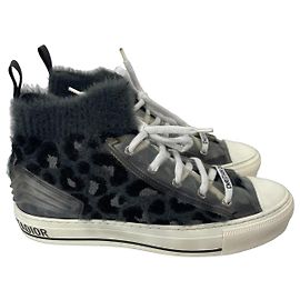 Sneakers alte Christian Dior B23 con stampa leopardata e pelliccia Nero Grigio Stampa leopardo