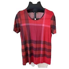 T-shirt Burberry Brit Check Pattern Rouge Bordeaux Marron foncé