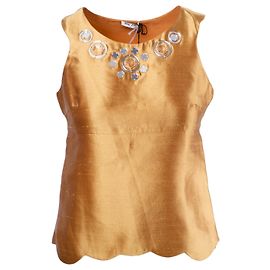 Top de seda dourado Miu Miu com decote decorado Bronze
