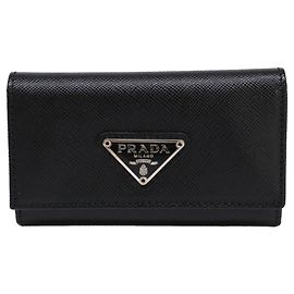 Porta-chaves de couro Saffiano Prada preto Preto