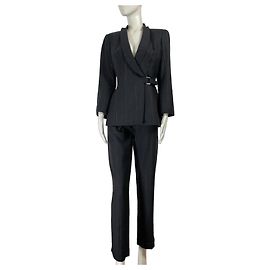Thierry Mugler Mugler Navy Blue Red Striped Wool Pantsuit Red Navy blue