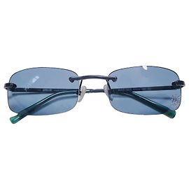 Anna Sui Rectangular Blue Lens Sunglasses with Rhinestone Butterflies Blue