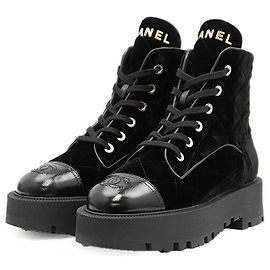 Botas Chanel Matelasse Veludo Preto