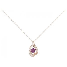 Autre Marque Colar de ouro rosa K10 com granada e diamante Rosa