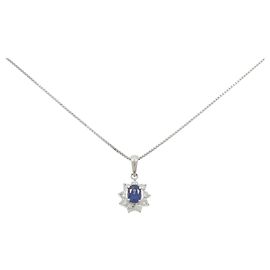 Autre Marque Saphir-Diamant-Halskette Pt850 Blau