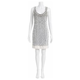 Vestido de seda com aplicações de cristais e lantejoulas Jenny Packham Branco Hardware prateado