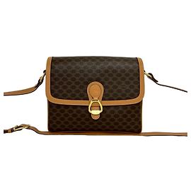 Céline Bolso de hombro CELINE Vintage Macadam Blazon Triomphe Pattern Leather Pochette Marrón Castaño