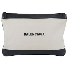 Borsa Clutch e Pouch Balenciaga Navy Clip Leather Canvas Second Bag per uomo Crudo