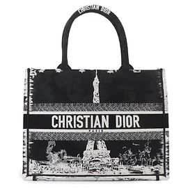 Christian Dior Book Tote Medium Handbag, Canvas, Black & White. Black