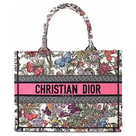 Sac à main Christian Dior Book Tote Medium, Toile, Blanc, Multicolore Blanc