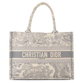 Borsa Christian Dior Book Tote Medium, Toile de Jouy Canvas, Grey Marrone