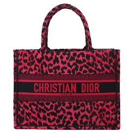 Borsa Christian Dior Book Tote Medium, Tela leopardata, Rosa e Nero, Nero