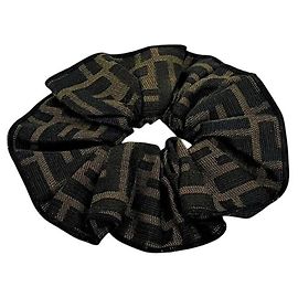 Fendi scrunchie, khaki green, dark Zucca pattern, canvas hair tie. Green