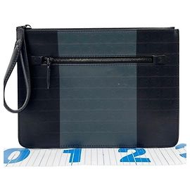 Salvatore Ferragamo Clutch Bag Gancini Schwarz x Grau Leder Herren Schwarz