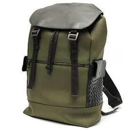 Bottega Veneta Sassolungo Backpack Nylon/Leather Khaki/Black Black