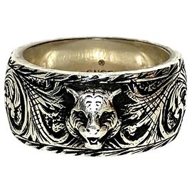 GUCCI GG Tiger Head Arabesque Ring, Sterling Silver, Men's Silvery