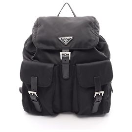 Prada VELA Backpack/Handbag, Nylon & Saffiano Leather, Women's, Black () Black