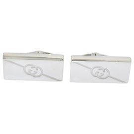 Abotoaduras Gucci GG logo, prata de lei (), para homens. Prata