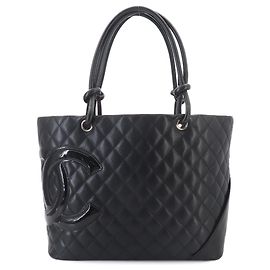 Bolsa Tote Large Chanel Cambon Line, couro de bezerro esmaltado preto Preto