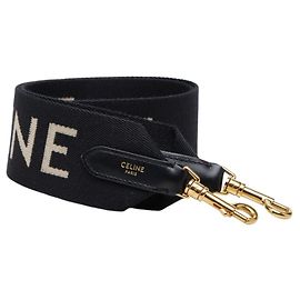 Céline Celine Logo Shoulder Strap, Black Canvas Leather, Women's CELINE Black