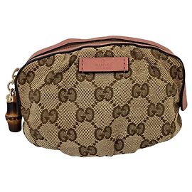 GUCCI GG Canvas Bamboo Charm Handbag Pouch Beige Pink Women's Pink