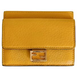 FENDI Leather Baguette Card fold Wallet/Coin Case (with box) - Yellow Women's Yellow