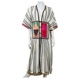 Autre Marque Devotion Twins Robe en coton à rayures brodées Noir Blanc Multicolore