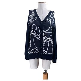 Escada Sport Cardigan dunkelblau mit nautischem Print Weiß Dunkelblau