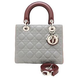 Dior Grau Medium Tricolor Lammleder Cannage Lady Dior Braun