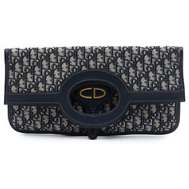Dior Blue Oblique Canvas Fold Over Clutch Blau Marineblau