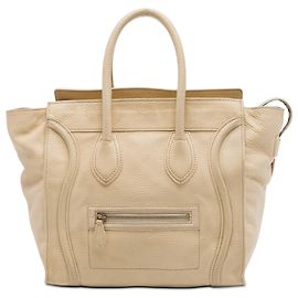 Céline Bolsa Tote Luggage em couro de bezerro granulado bege Mini Celine Bege