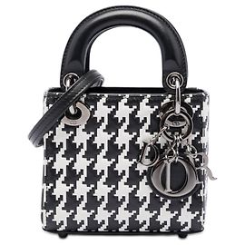 Dior Black Micro Calfskin Houndstooth Embossed Macro Lady Dior Black