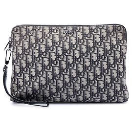 Pochette con zip A4 in tela Oblique nera di Dior Nero