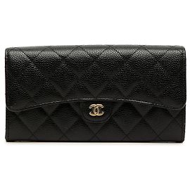 Chanel Black Quilted Caviar Classic Flap Long Wallet Black