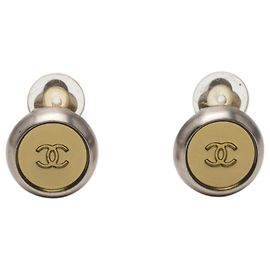 Orecchini a clip Chanel Silver CC in ottone e disco placcato oro Argento Altro