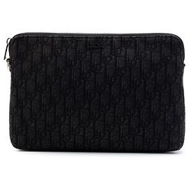 Pochette con zip A4 in tela Oblique nera di Dior Nero