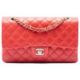 Chanel Orange Medium Classic Lambskin Double Flap Red Orange
