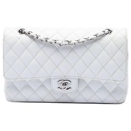 Chanel White Medium Classic Caviar Double Flap Branco