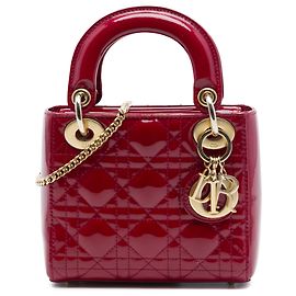 Lady Dior mini in vernice rosso cannage Rosso Bordò