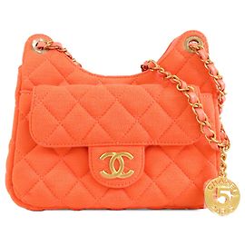 Chanel Orange Small Quilted Jersey Wavy CC Hobo Naranja
