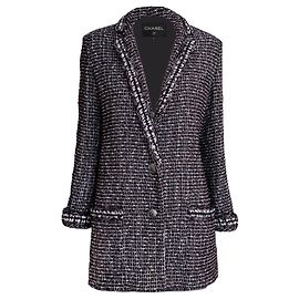 Chanel Shimmering Geometry Tweed Jacket Black White Dark red