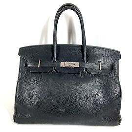 Hermès Sac cabas Hermes Birkin 35 en cuir noir Noir