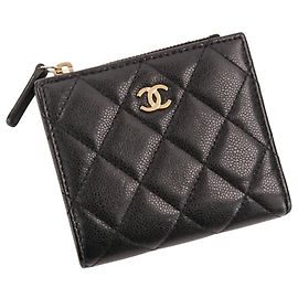 Chanel Black Grained Calfskin Bi-fold Wallet Black