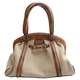 Dior Bolso Tote con ribete de pitón marrón Castaño