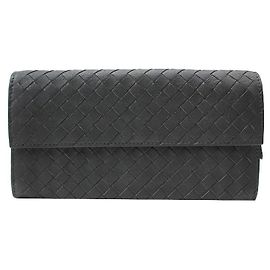 Cartera larga tejida Bottega Veneta gris carbón Gris